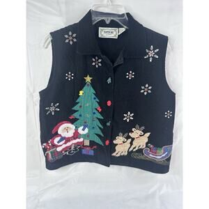 Vintage Tantrums Vest Small Boho Santa Christmas Embroidered Granny Cottagecore